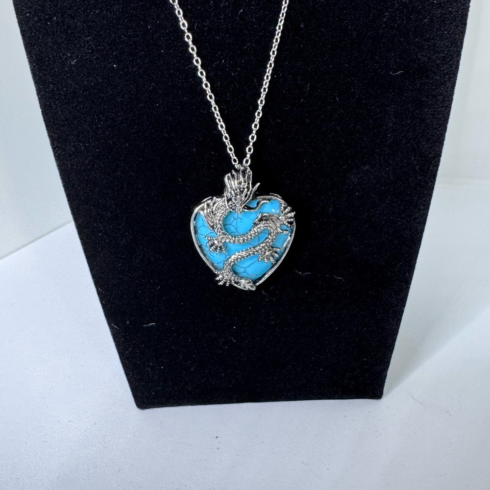Silver Dragon Heart Pendant Necklace